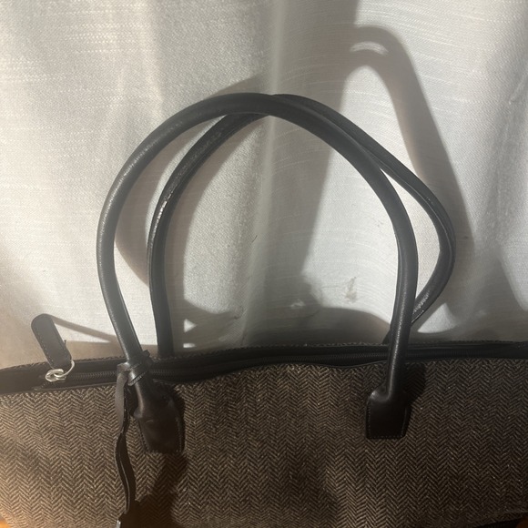 Eddie Bauer Wool Blend Leather Trim Brown/Black Chevron Purse - Picture 4 of 10